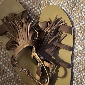 Jcrew brown fringe sandals